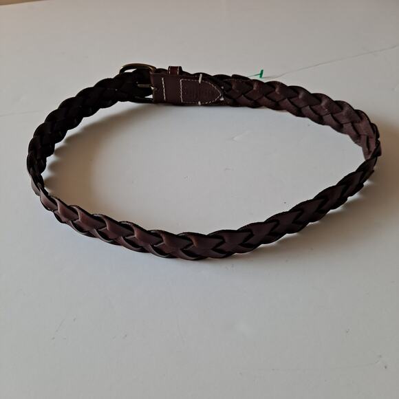 Lands' End Brown Braided Leather Belt w/ Classic Rectangle Buckle Women's Size M - Picture 4 of 9